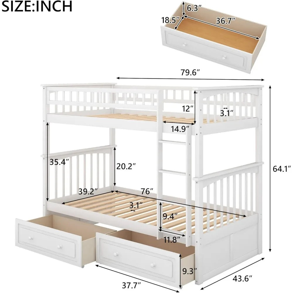 Merax Twin Over Twin Bunk Bed Featuring Storage Drawers