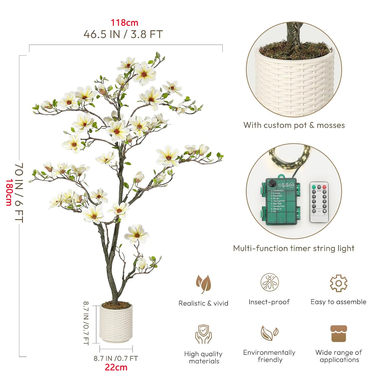 Guangdong Premium Ultrarealistic Artificial Magnolia Plant With LED IlluminationEffect