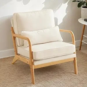 Mid Century Modern Accent Chair with Pillow Upholstered Lounge Armchair