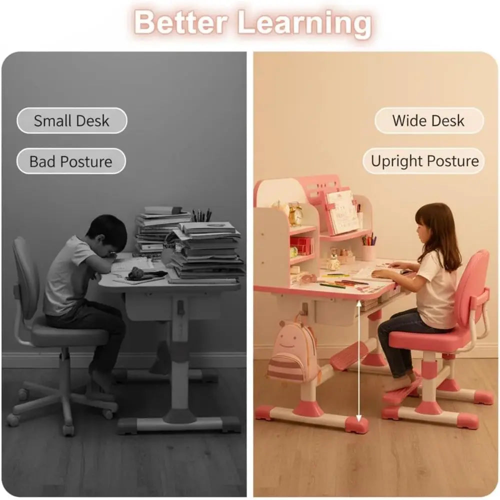 Height Adjustable Kids Desk and Chair Set for Growth