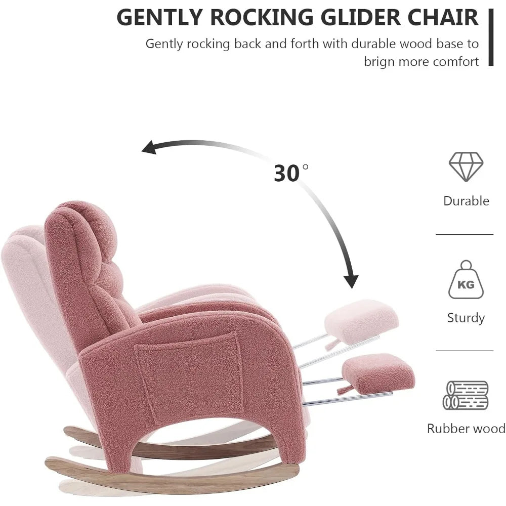 MKDK Teddy Fabric Nursery Glider Rocking Chair Footrest