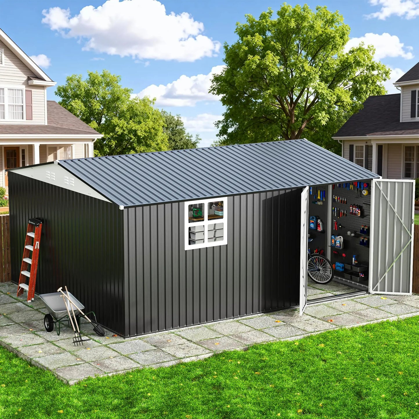 VIWAT Heavy Duty Metal Storage Shed With Window Lockable
