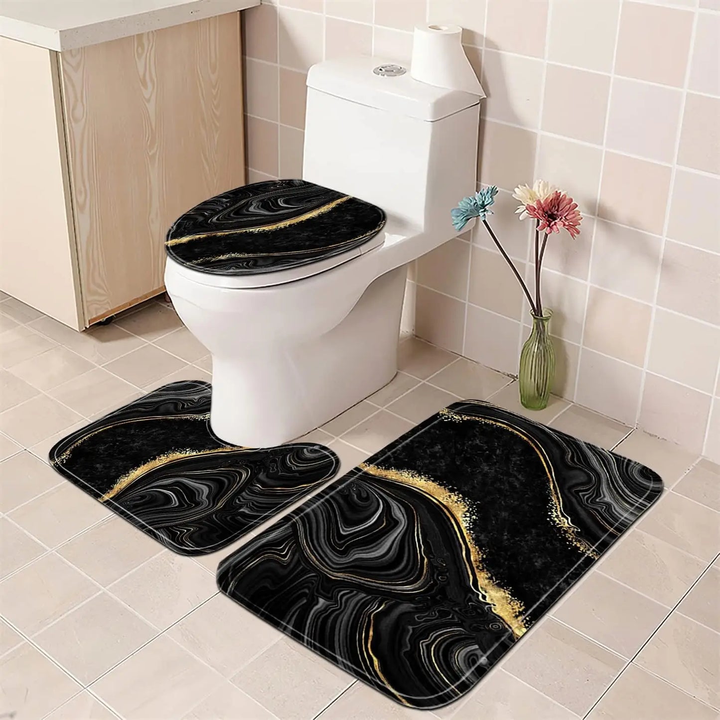 Modern Abstract Bathroom Decor 4 Piece Shower Curtain Set
