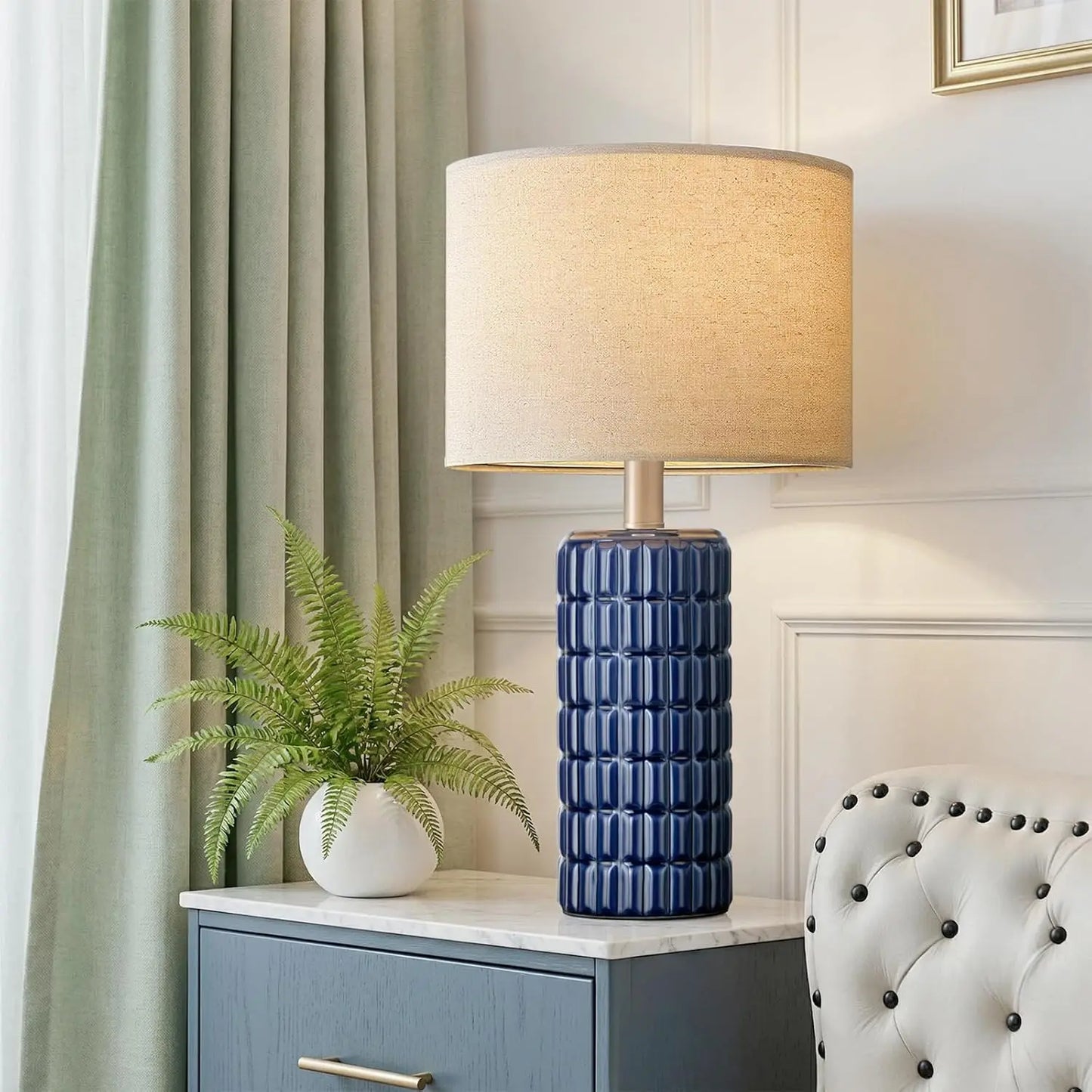 Ceramic Magnificent Lamps Set of 2 With Linen Shade