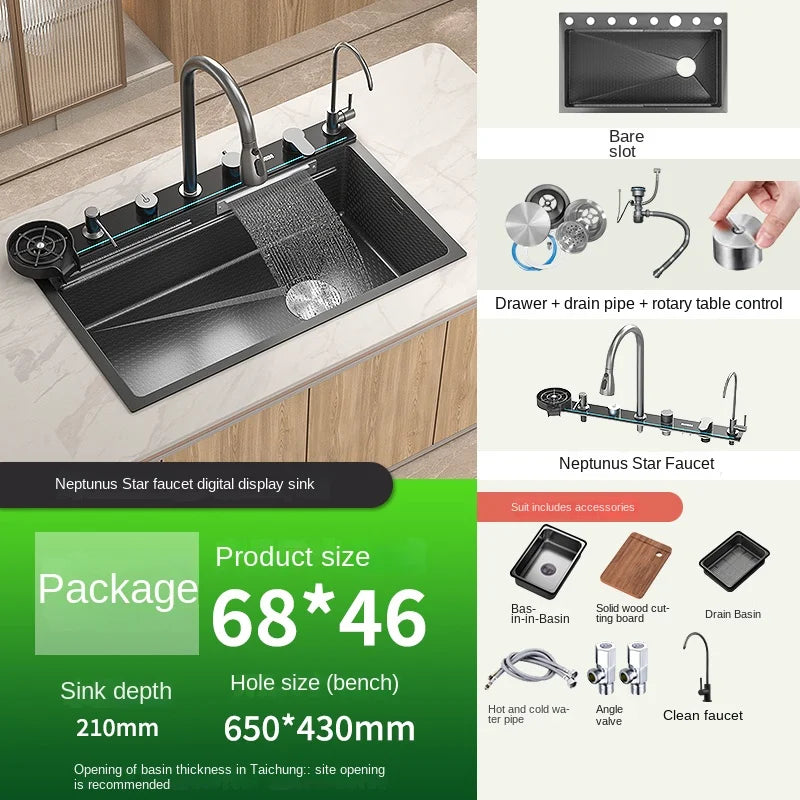Zuixin Stainless Steel Kitchen Sink Waterfall Honeycomb