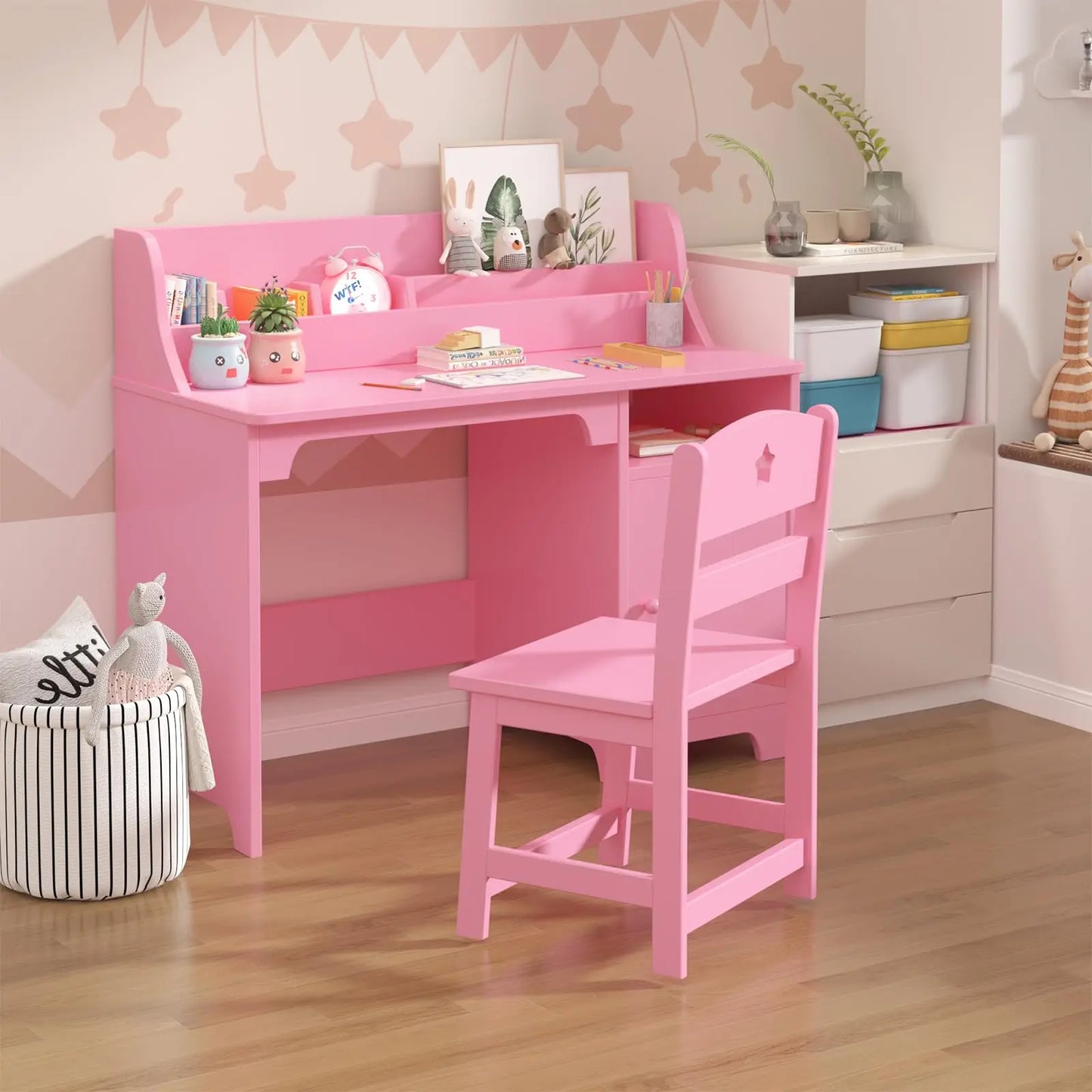 HiMISS Kids Study Desk with Chair and Hutch Organizer