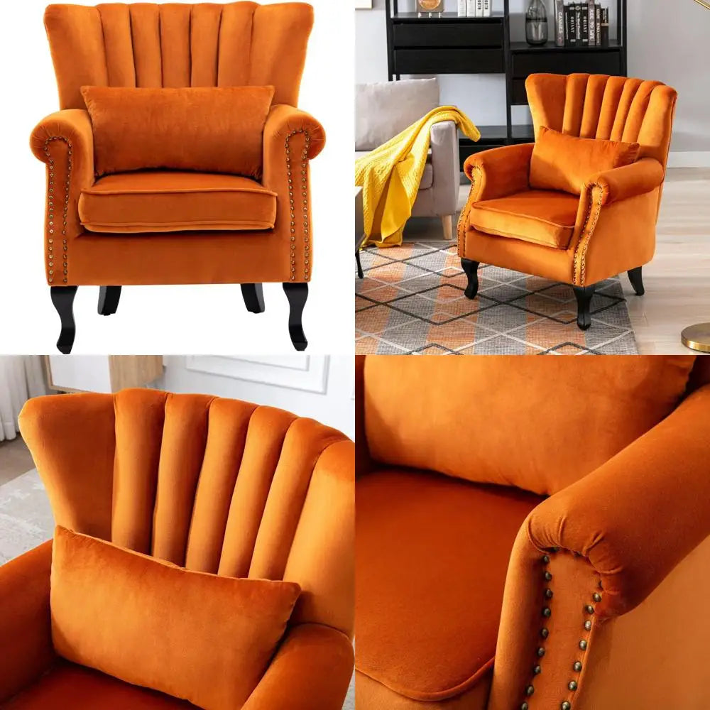 Mid Century Modern Velvet Accent Chair With Channel Back Cushion
