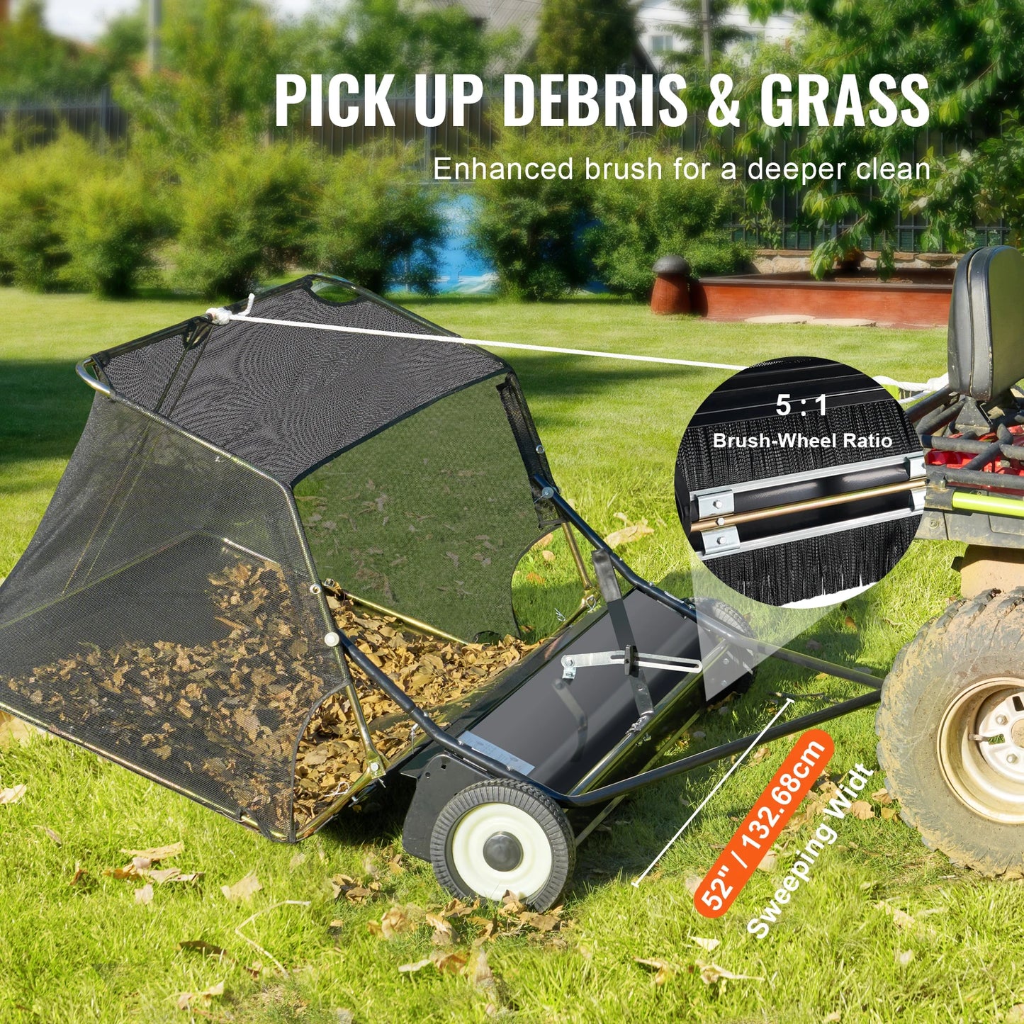 SucceBuy Lawn Sweeper Tow Behind Debris Collector Heavy