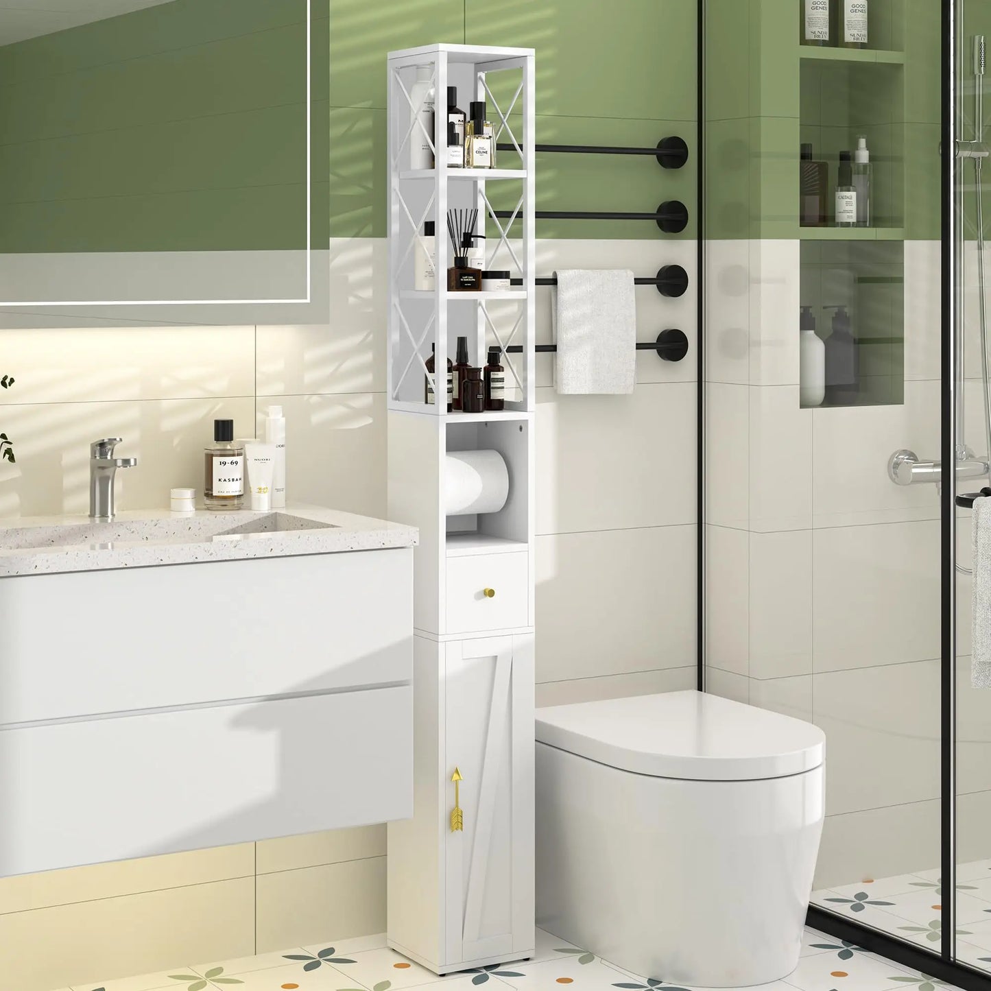 XIUWO Slim Bathroom Storage Cabinet With Adjustable Shelves