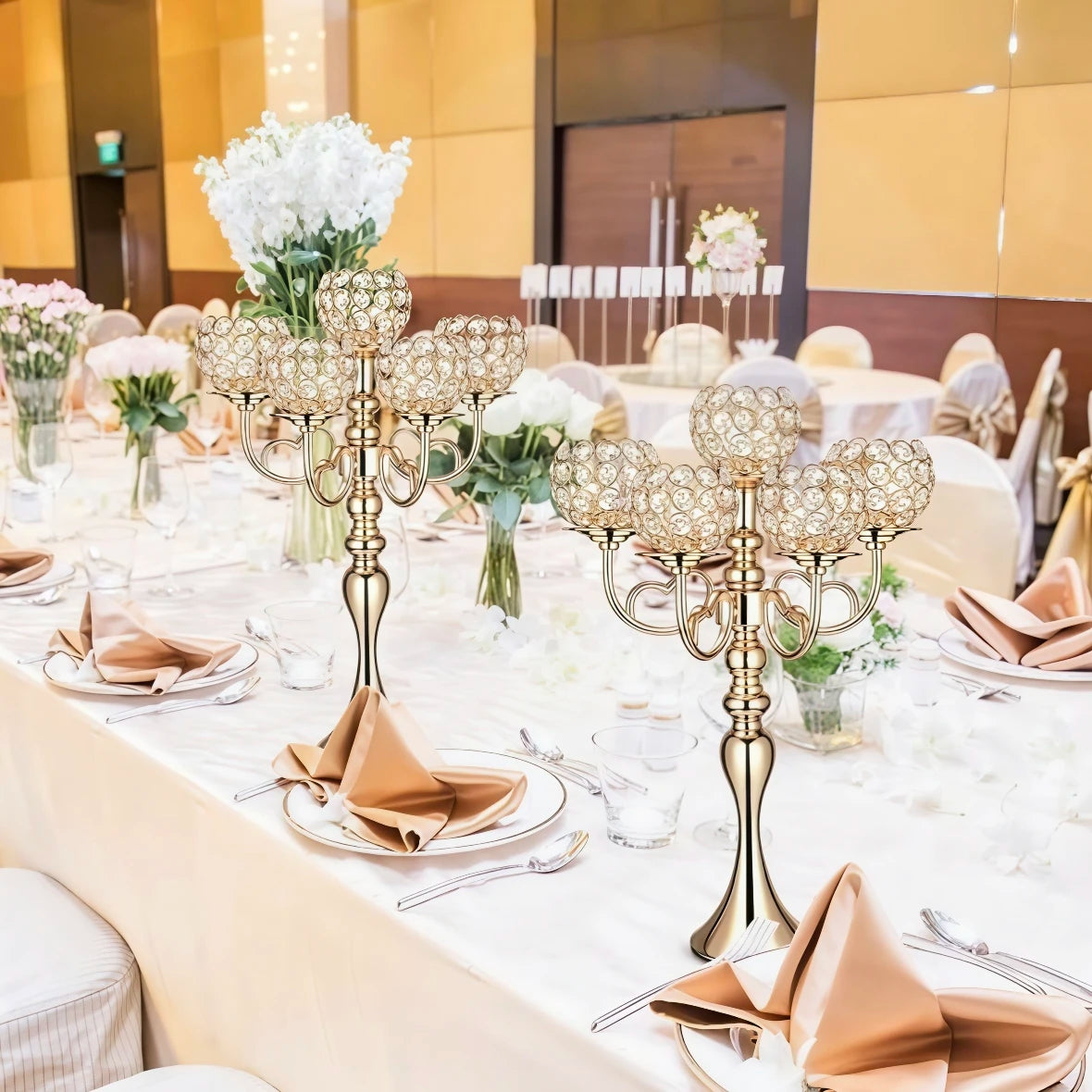 5-Arm Crystal Tealight Candle Stand Heart Shape Wedding Centerpiece