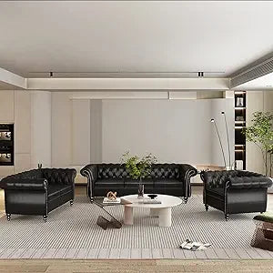 DAFIFY Velvet Chesterfield Sofa Loveseat Chair Set Premium