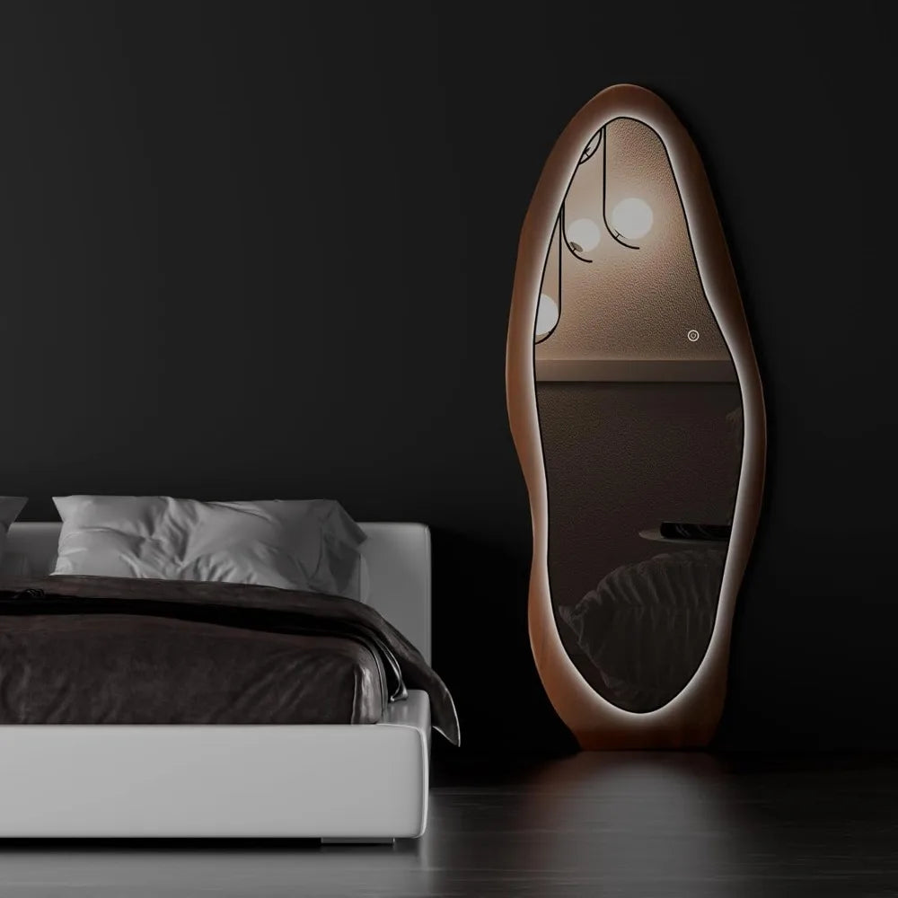 HUANHUI LED Wood Mirror With Lights Wall Mounted Indoor