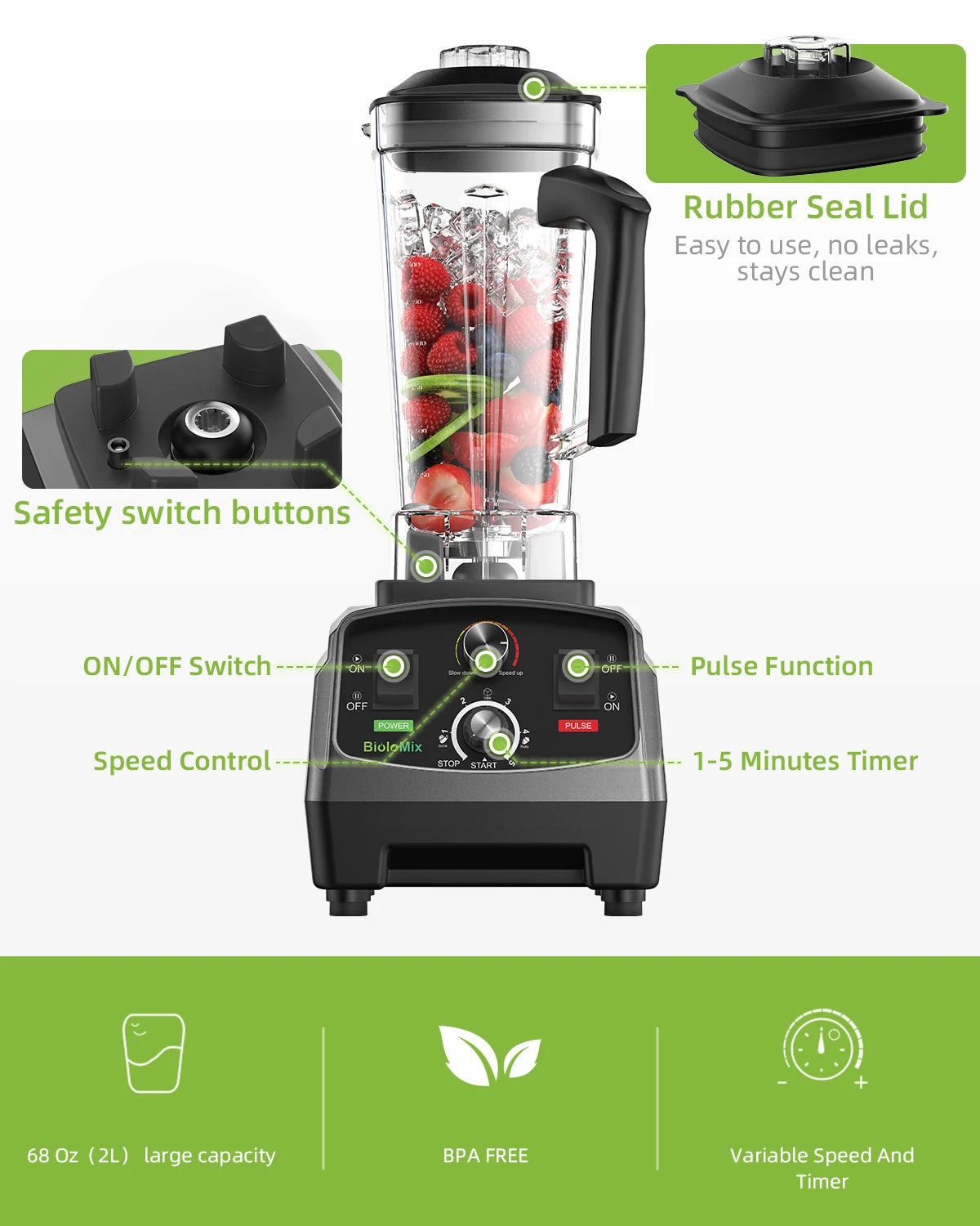 BioloMix Heavy Duty Blender Mixer Juicer Food Processor