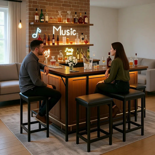 Convertible L Shaped Bar Table Set With USB Charging Cable Management