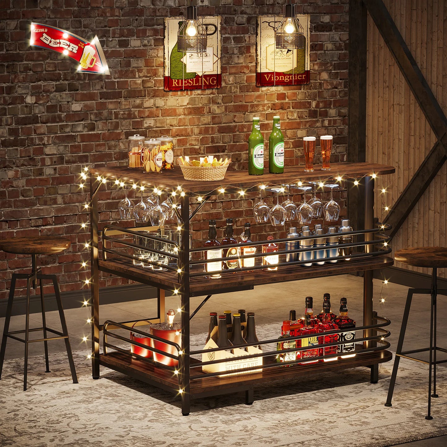 Tribesigns L Shaped Bar Unit With Storage Shelves Organizer
