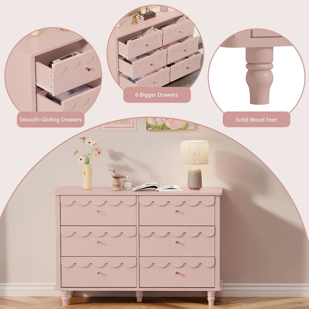 MKDK Girls Scalloped 6 Drawer Dresser Organizer Storage