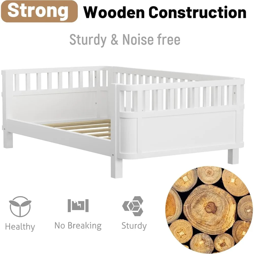 DAFIFY Montessori Wood Bed With Guardrails For Kids