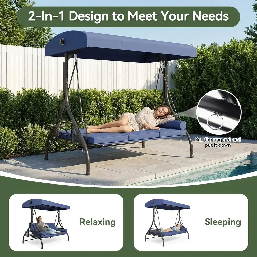 XMSJ Outdoor Porch Swing With Weatherproof Canopy Three Seats