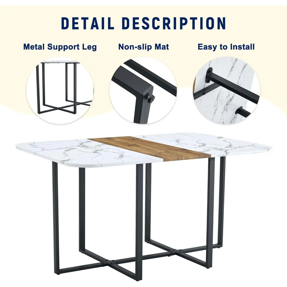 DAFIFY Modern Dining Table Set Faux Marble Top Metal Legs