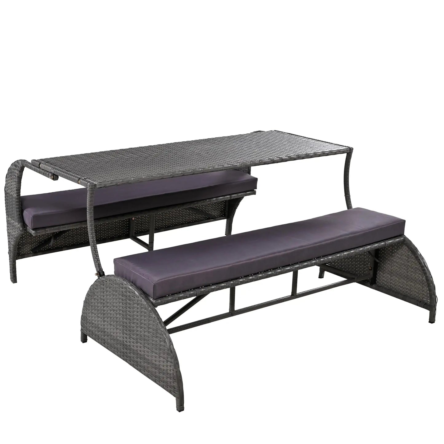 Outdoor Rattan Loveseat Convertible Picnic Bench Table