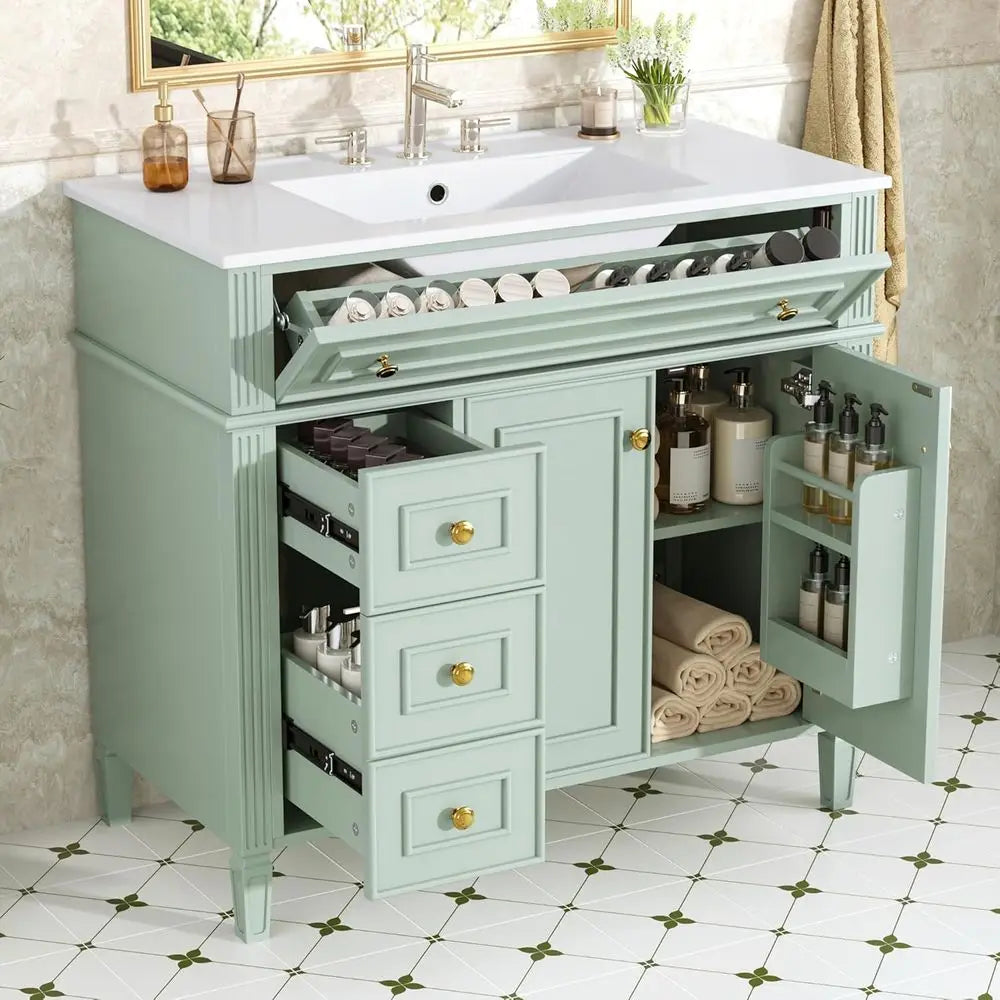 Bathroom Vanity Cabinet With Ceramic Countertop Sink