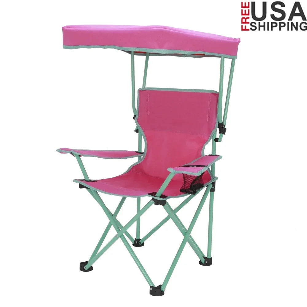 Kids Canopy Camp Chair With Sunshade And Cup Holder