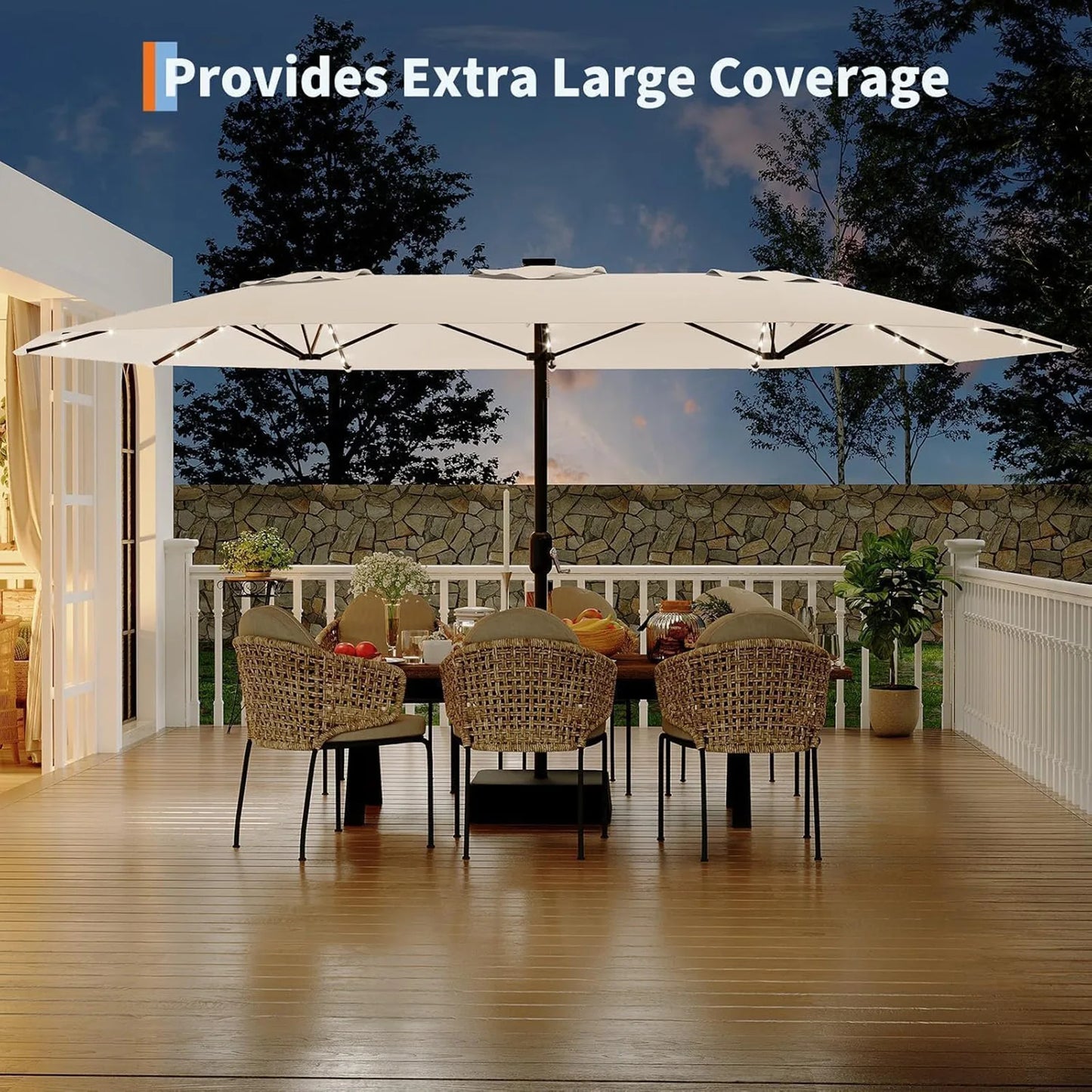 HiMISS Outdoor Patio Umbrella With Solar LED Lights Base