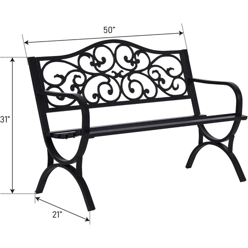 Outdoor Cast Iron Bench With Floral Backrest Arch Legs