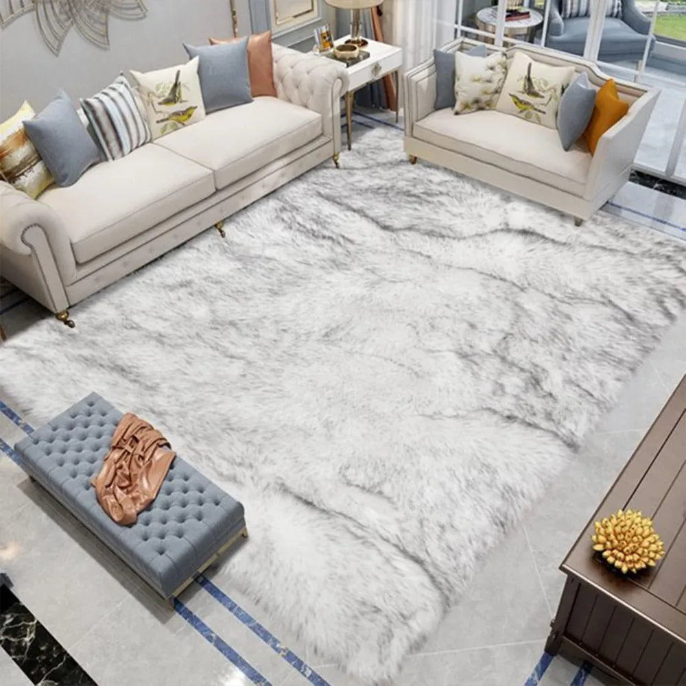 White and Grey Faux Sheepskin Fur Rug 8x10 Washable Luxury Living Room Decor
