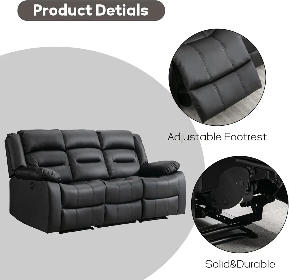Electric Reclining Sofa 3 Seat With Faux Leather Comfort