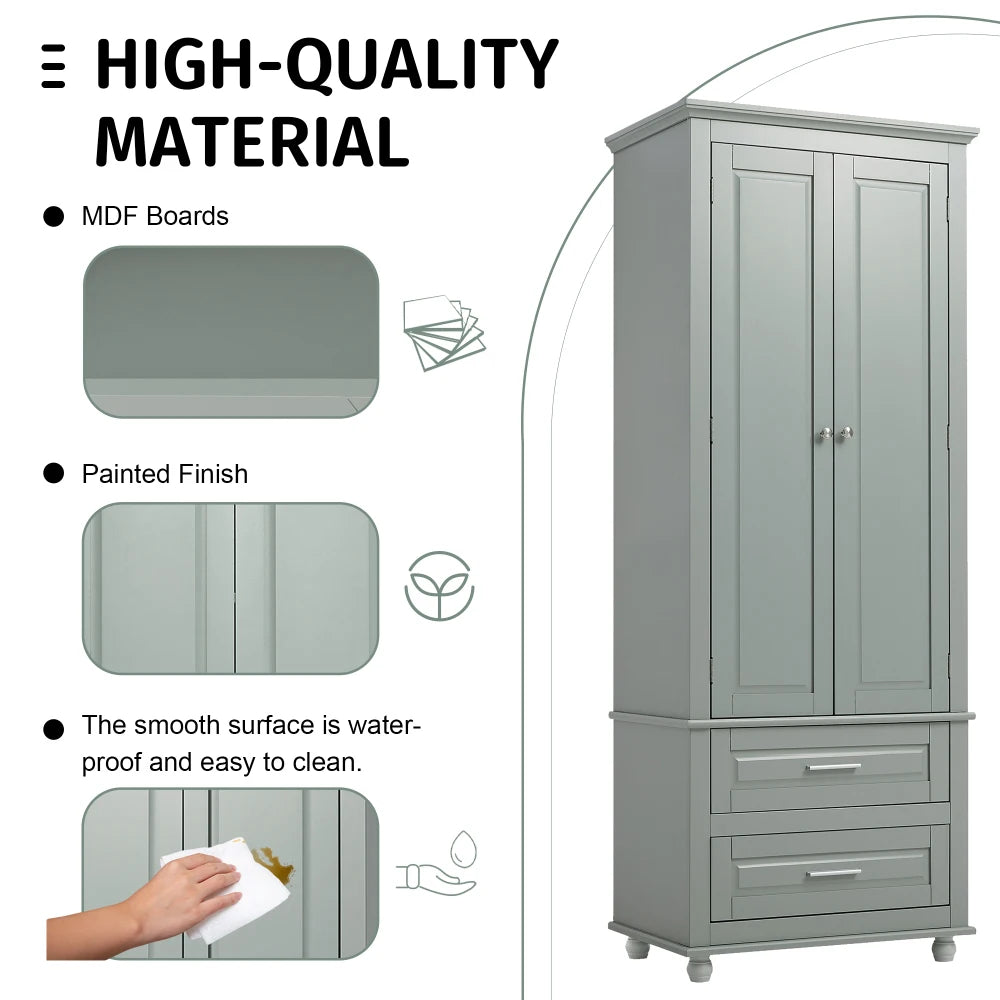 Grey Tall Storage Cabinet With Two Drawers