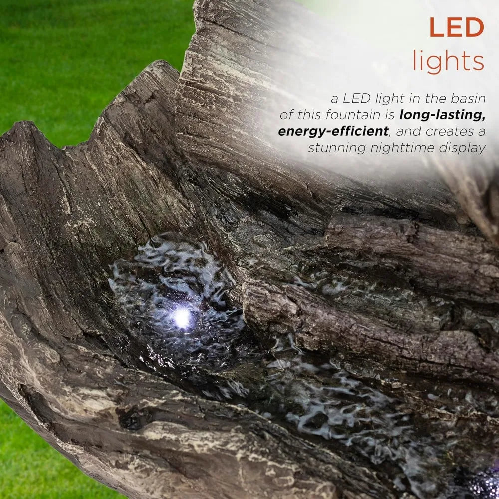 4 Inch 2 Story Tree Trunk Fountain with LED Lights for Gardens and Courtyards