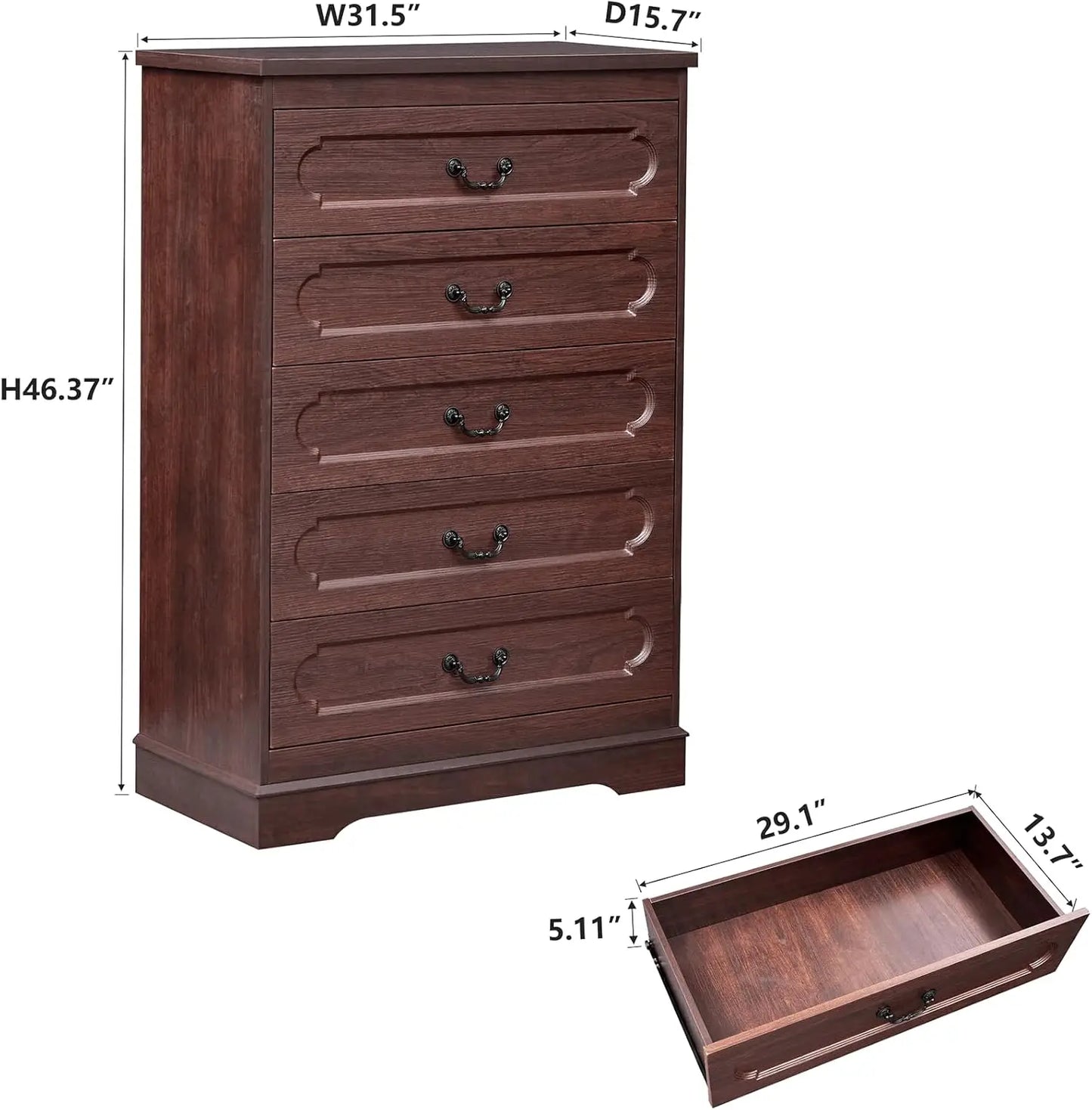Farmhouse Cherry Wood Dresser Chest Of Drawers For Bedroom