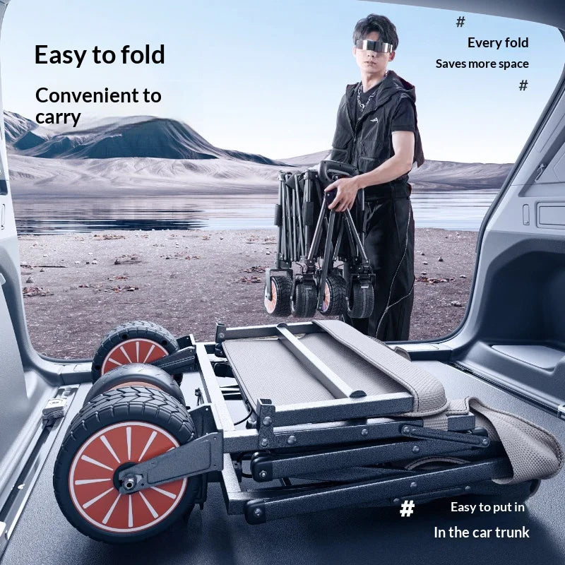Electric Folding Trolley Cart Wagon Four Wheel Outdoor Utility