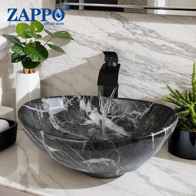 Torayvino Vessel Sink With Faucet Drain Ceramic Oval Bathroom Sink