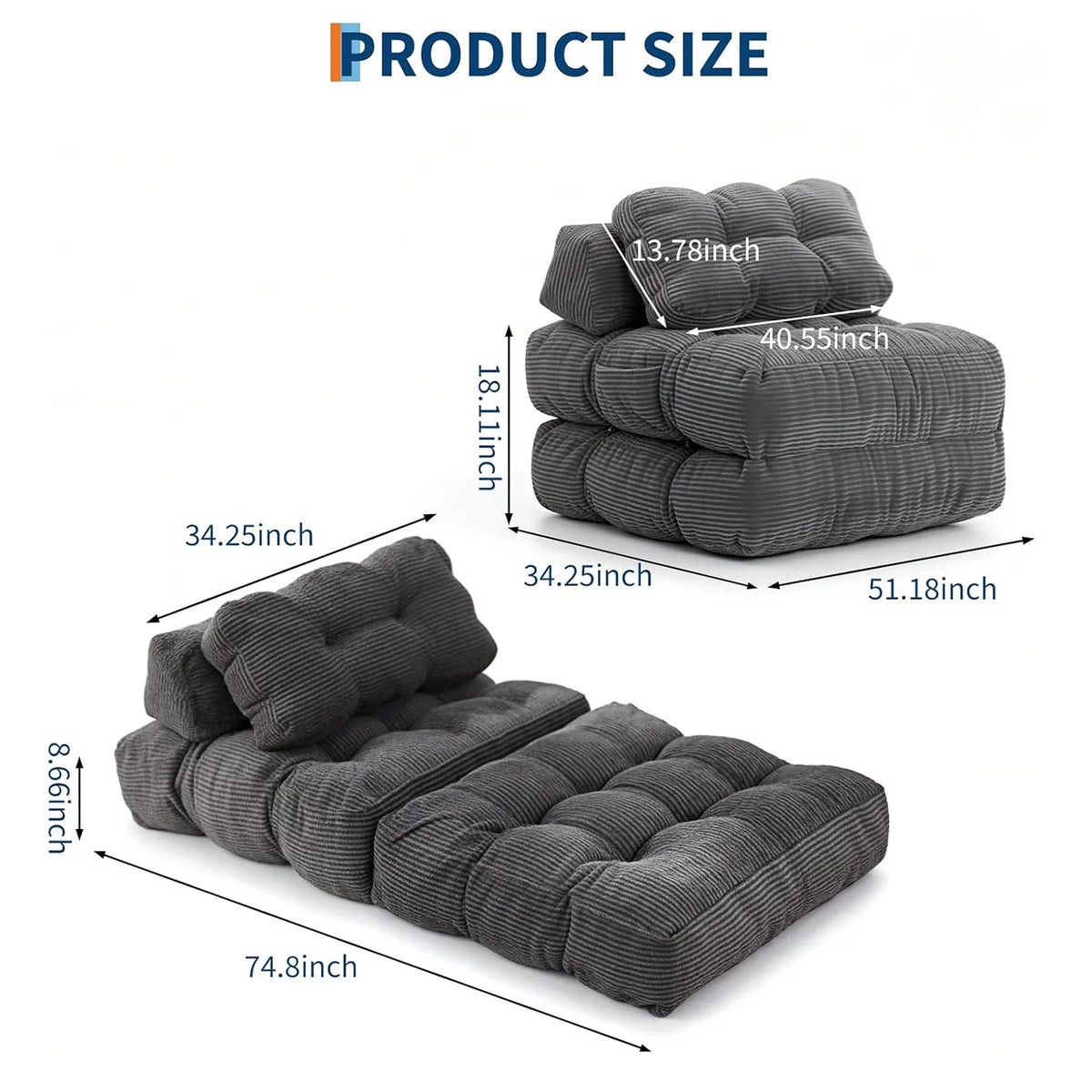 HiMISS Folding Sofa Bed Convertible Sleeper Chair With Pillow