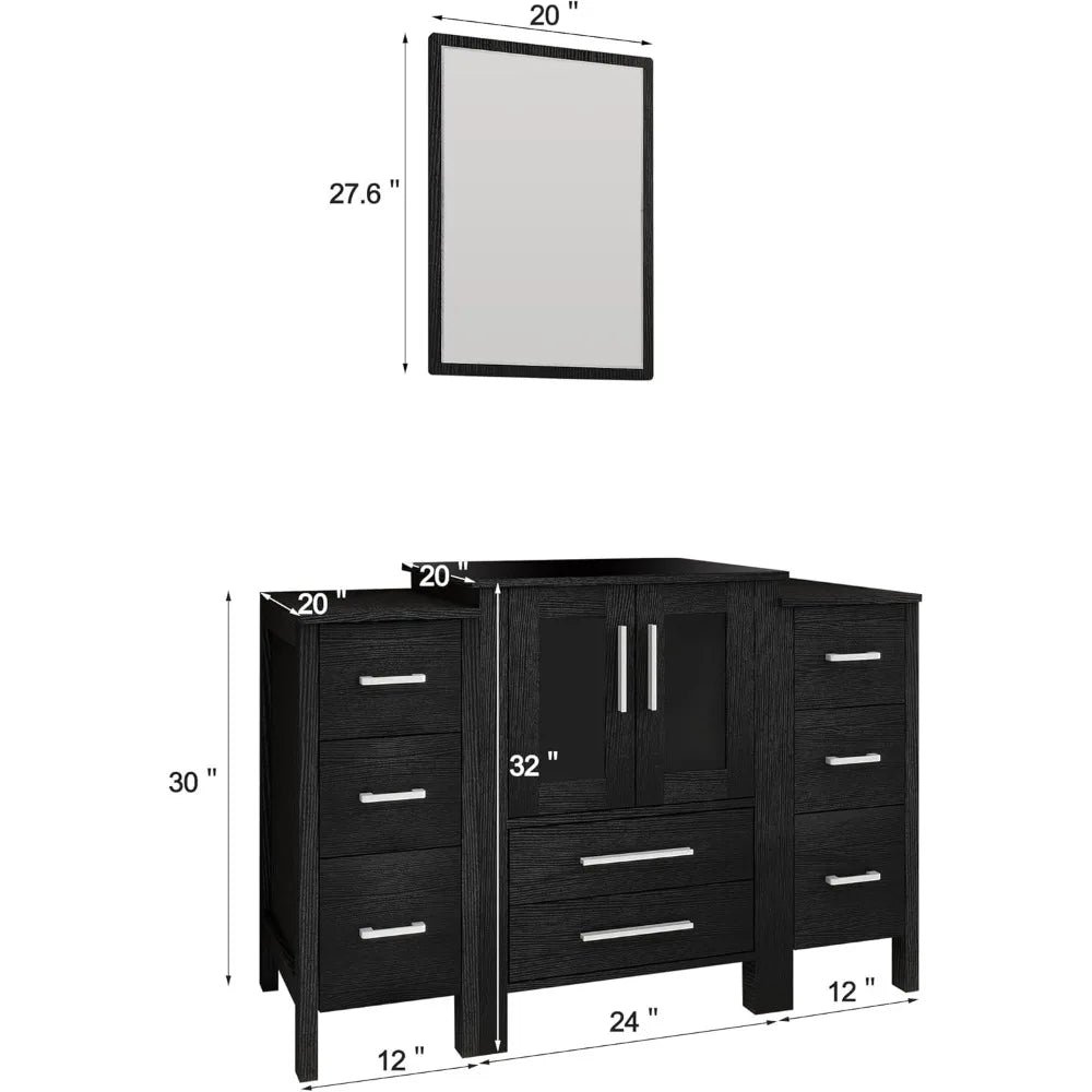 48 Inch Black Bathroom Vanity with Sink Combo and Storage Cabinets