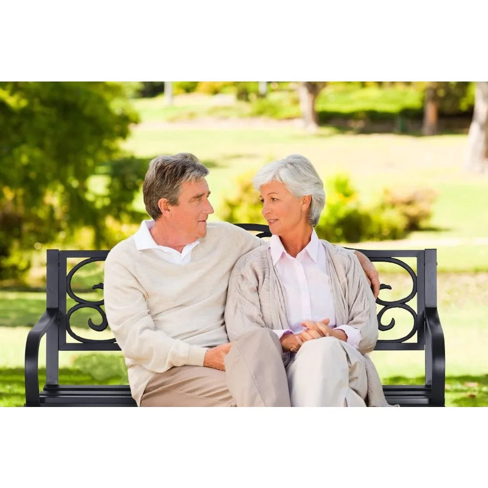 Outdoor Cast Iron Bench With Floral Backrest Arch Legs