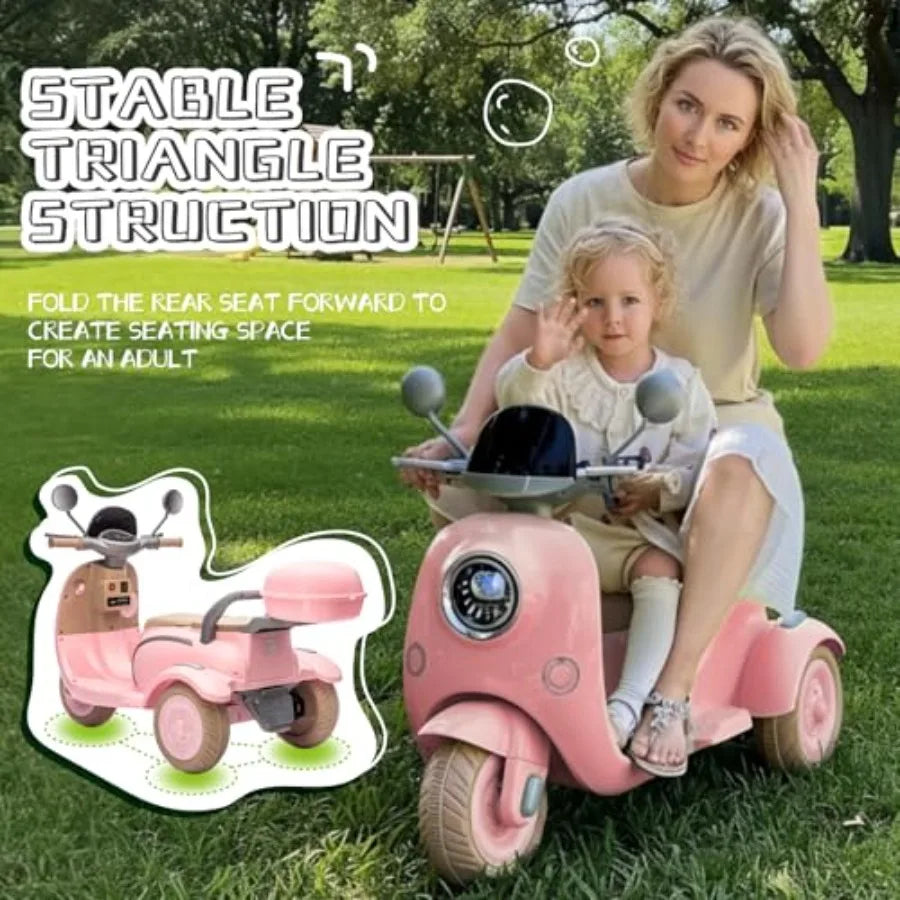 OLOEY 12V Three Wheel Ride On Electric Motorcycle Girls