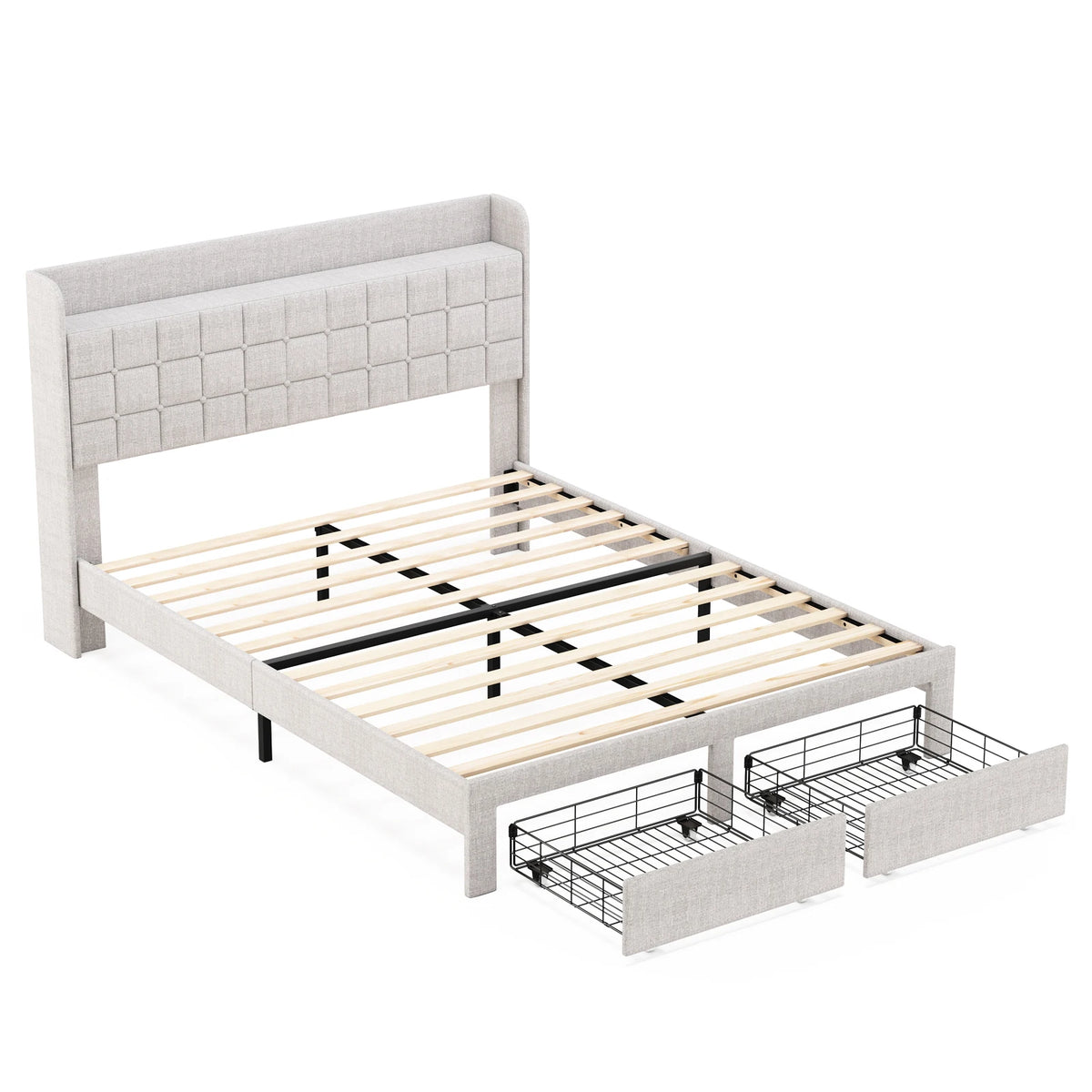 MCQ Upholstered Platform Bed Frame With Storage Drawers
