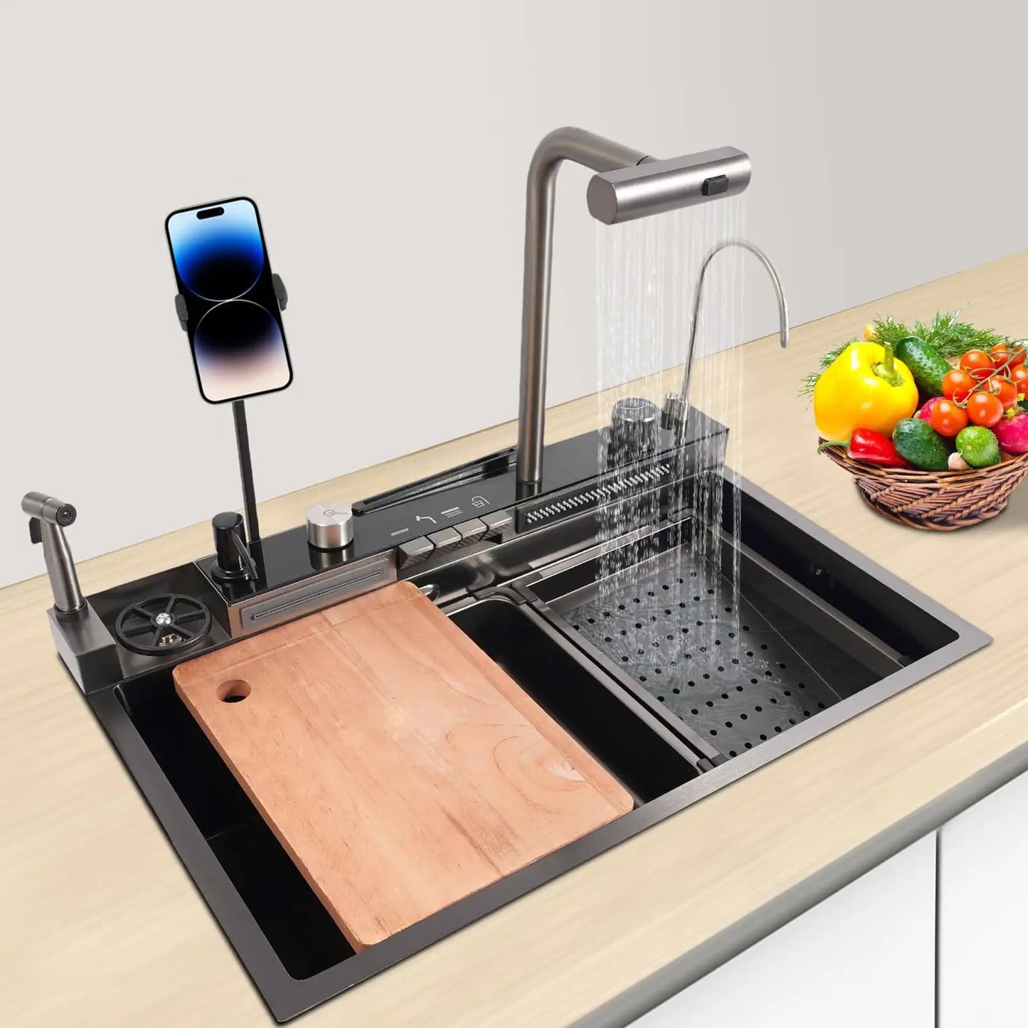 Smart Waterfall Kitchen Sink With Digital Display Nano Coating