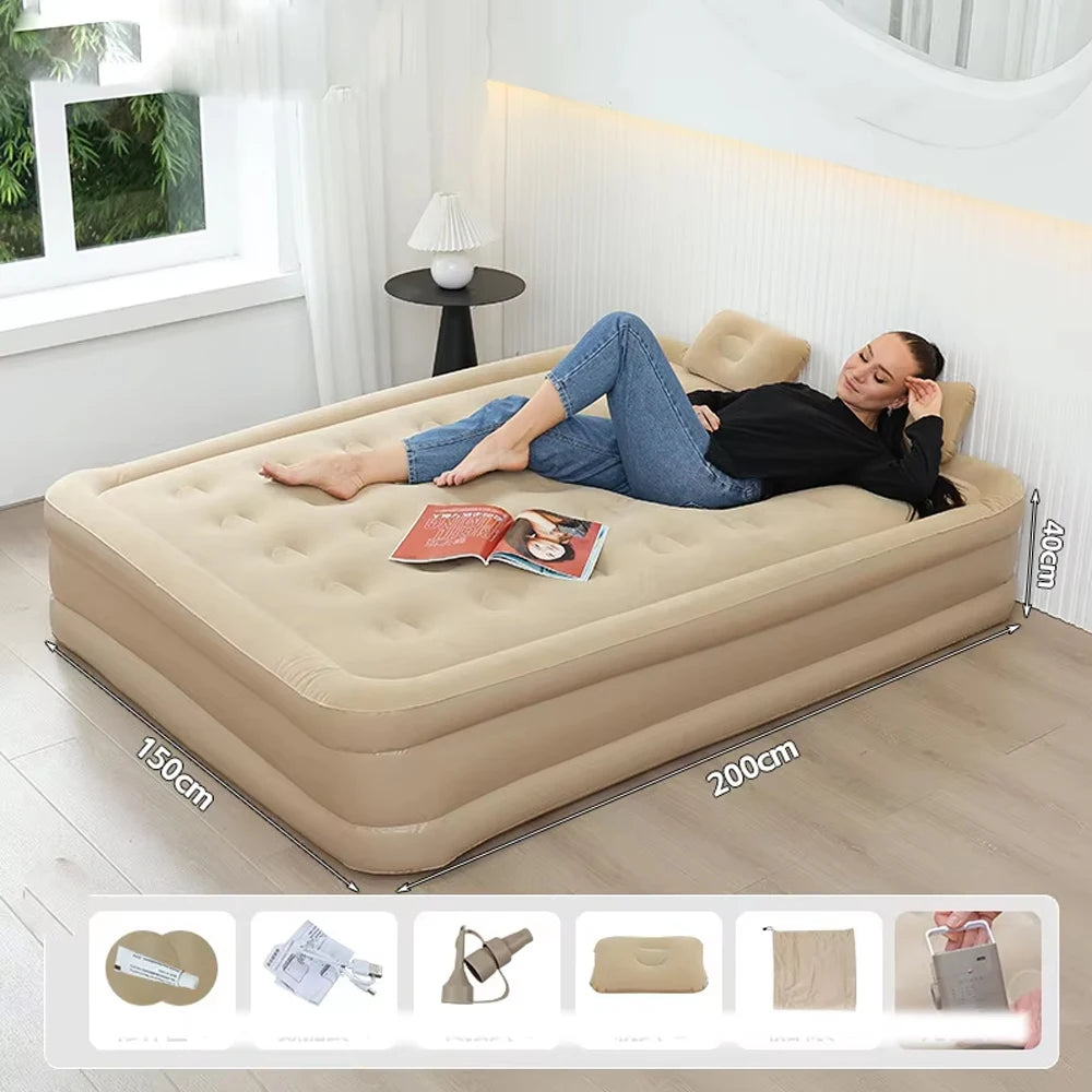 NONECN Inflatable Camping Air Bed With Backrest For Two