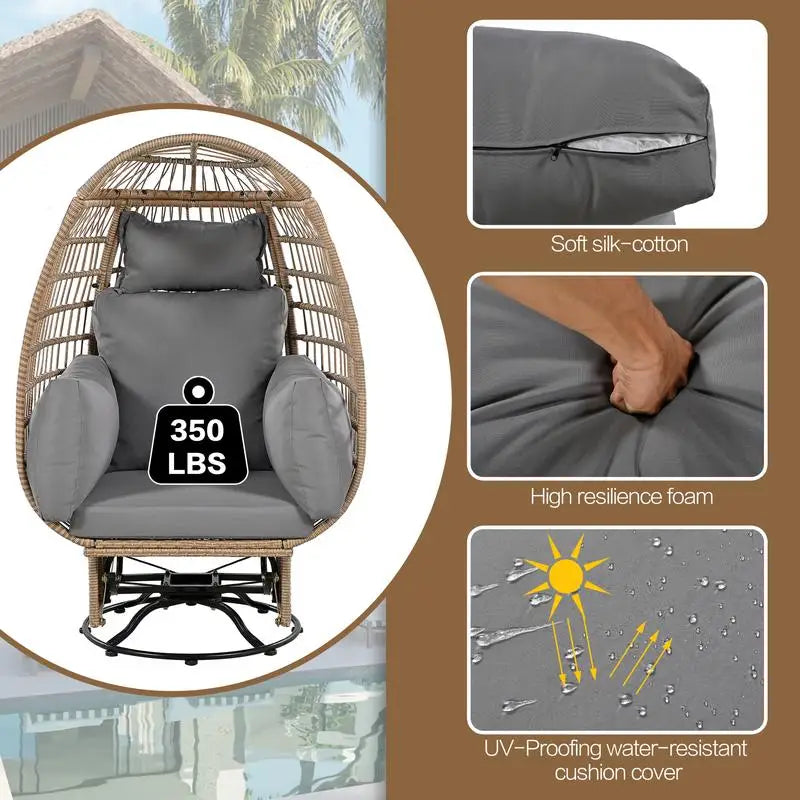 Outdoor Swivel Rattan Egg Chair With Cushions And Rocking