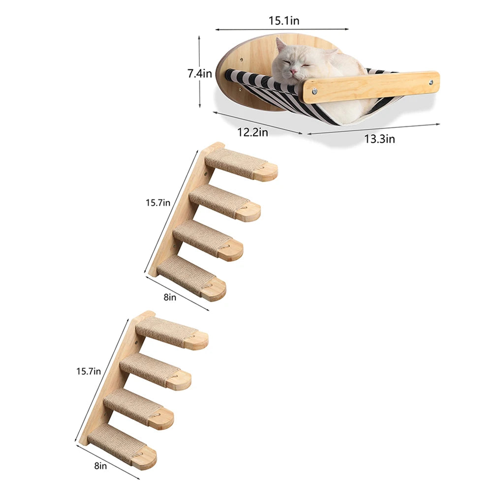 PETRAVELCN Cat Hammock Wall Mounted Three Tier Scratching Posts