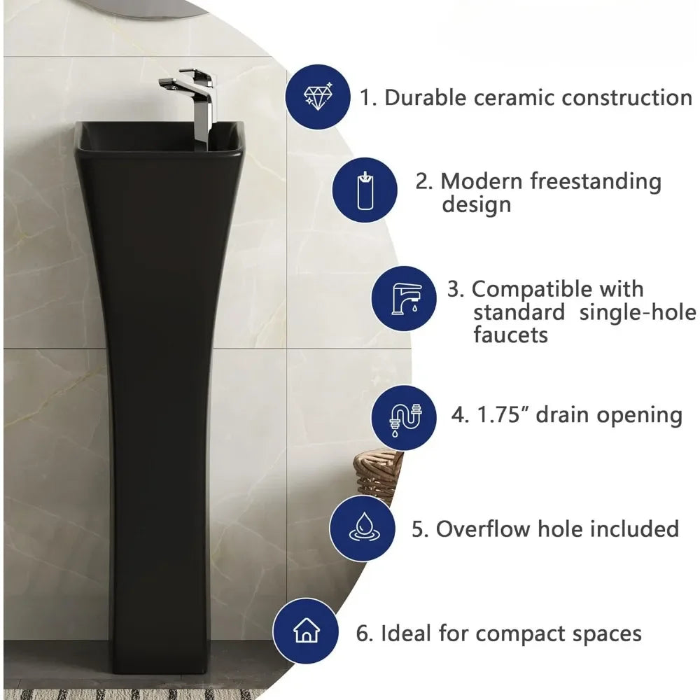 Horizon Modern Ceramic Pedestal Sink 11 Inch Small Bathroom Sink with Overflow