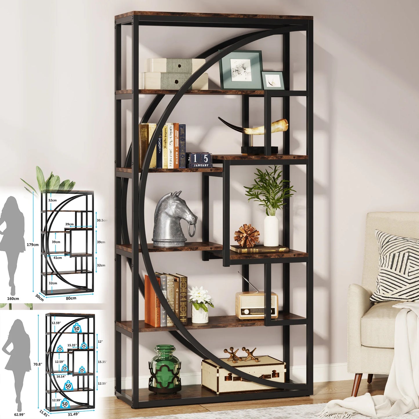 Tribesigns Industrial 5 Tier Etagere Bookcase Freestanding