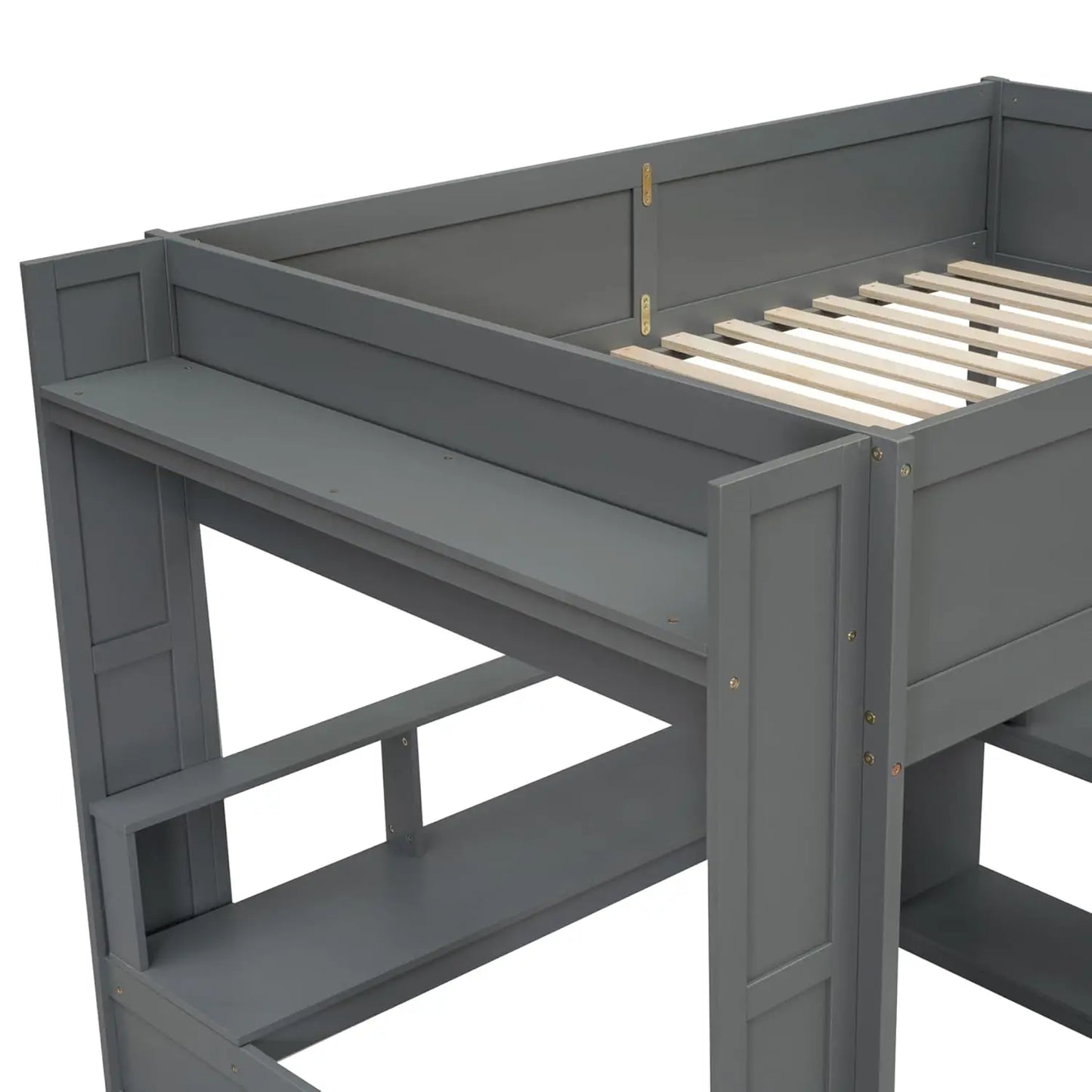 Wood Gaming Loft Bed With Desk Storage LED ChargingStation