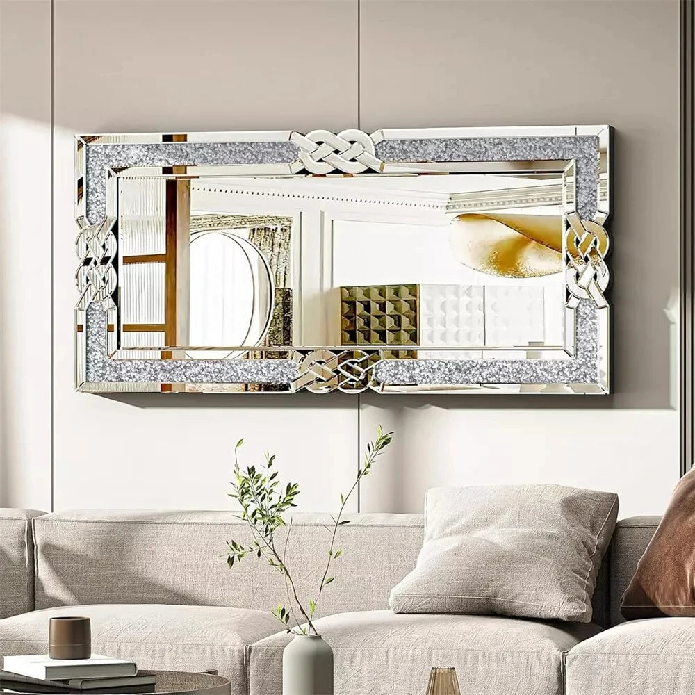 Crystal Diamond Wall Mirror Rectangle Silver Sparkle
