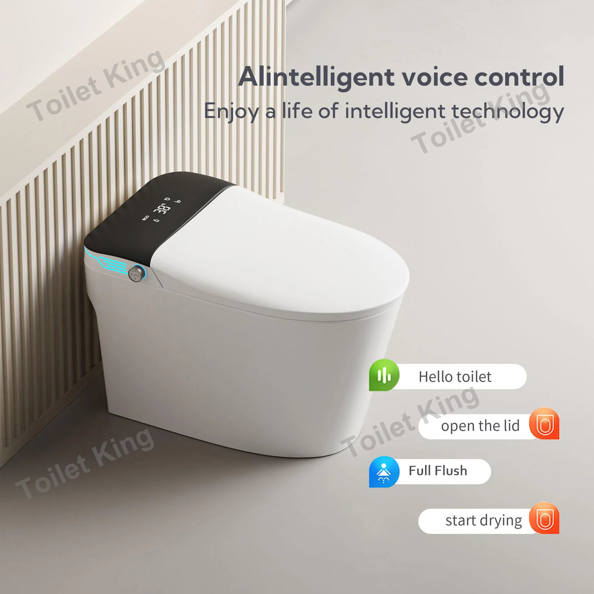 Elongated Smart Bidet Toilet, Voice Control, Warm Air Drying