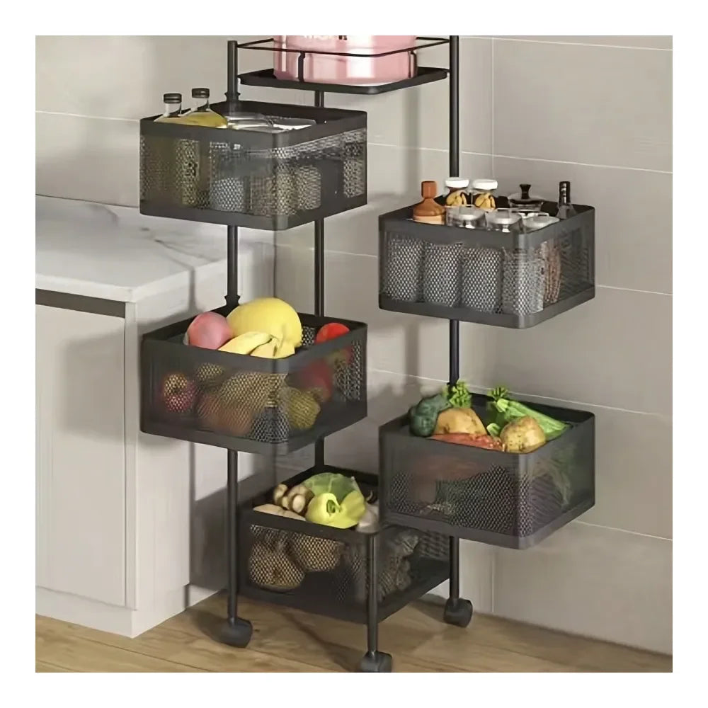 Rotating Kitchen Storage Shelf 5-Tier Metal Fruit Rack